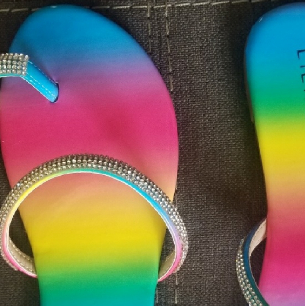 Beautiful rainbow color flip flops